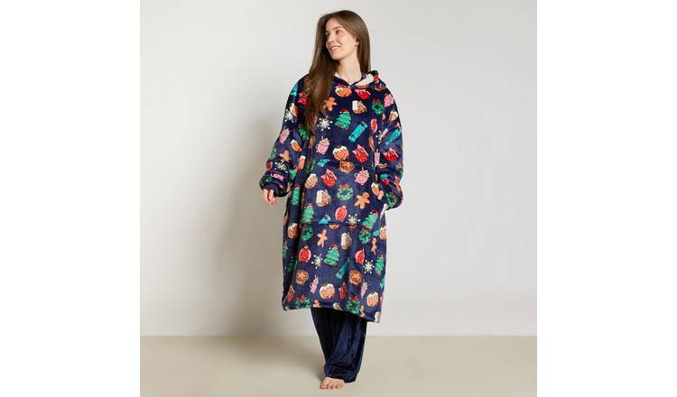 OHS Xmas Sweetie Pies Extra Long Hoodie Blanket - One Size - Navy