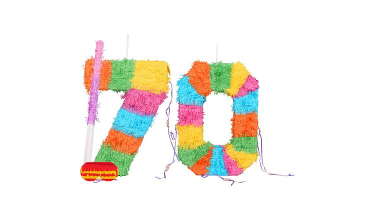 Fax Potato 70th Birthday Pinata Set with Stick & Blindfold - Pink Stick