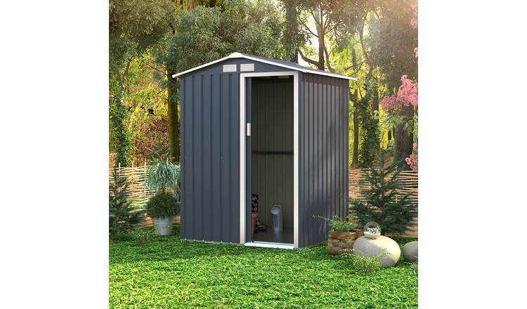 Charles Bentley 4.9ft x 4.3ft Metal Storage Shed Grey Small Apex - Grey
