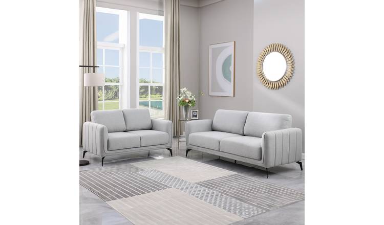 Furniture Online Oslo Scandi Style Linen 2+3 Seater Sofa Set - Grey