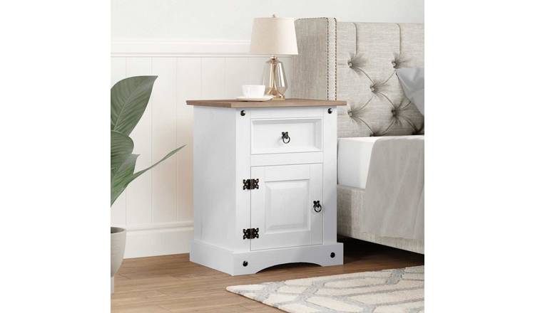 Walplus 1 Drawer Bedside Cabinet - Brown and Cream - 53 x 39 x 67 cm