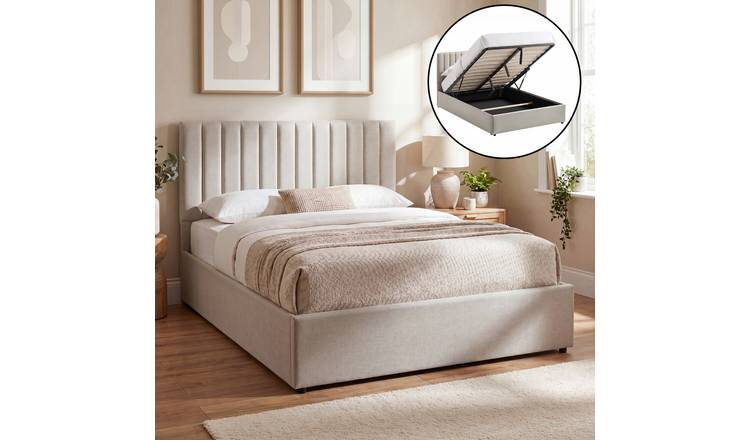 Vida Designs Vellaro Double Ottoman Linen Fabric Bed - Beige