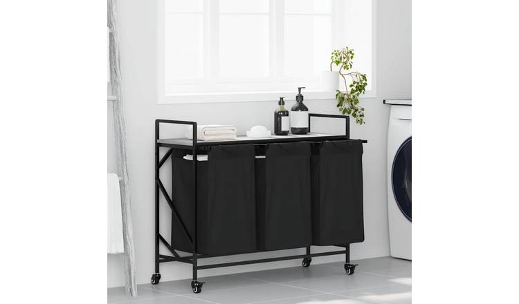 Walplus Laundry Basket 3 Compartments with Wheels - Grey - 99 x 33 x 82 cm