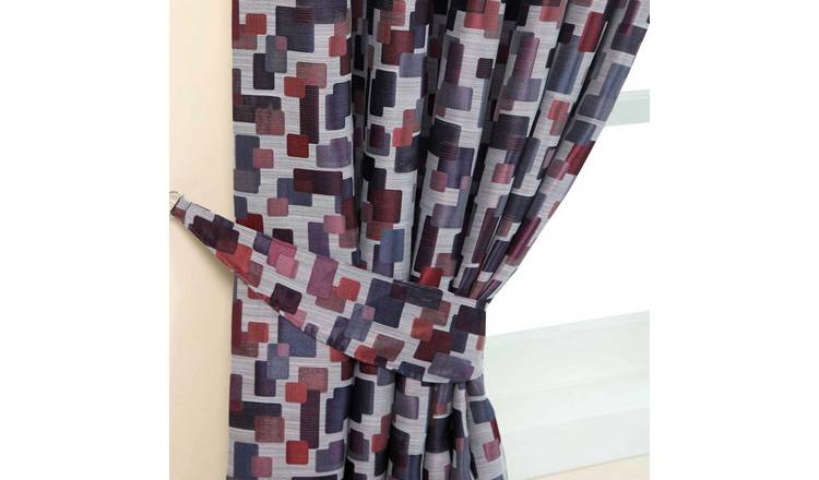 Homescapes Pack of 2 Abstract Jacquard Curtain Tie Backs – Red and Blue
