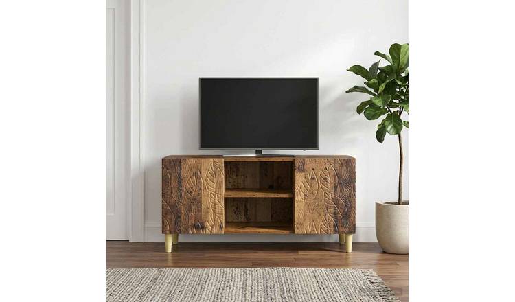Walplus 2 Door Wood TV Cabinet Open Shelf - Old Wood - 102 x 34.5 x 50 cm