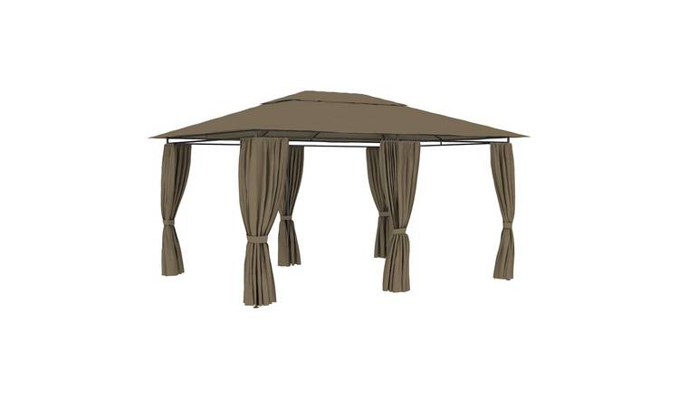 Walplus 4 x 3 m 180gsm Garden Marquee with Curtains - Taupe