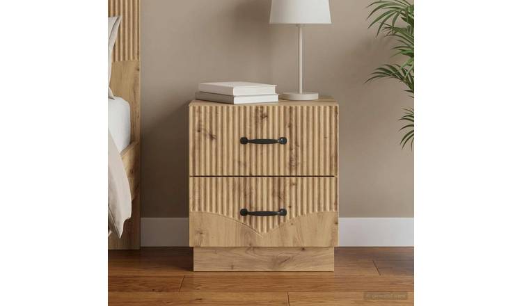 Walplus 2 Drawer Bedside Cabinet - Oak - 43 x 34.5 x 44.5 cm