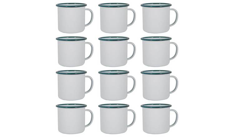 Argon Tableware White 375ml Enamel Mugs Pack of 12 - Green