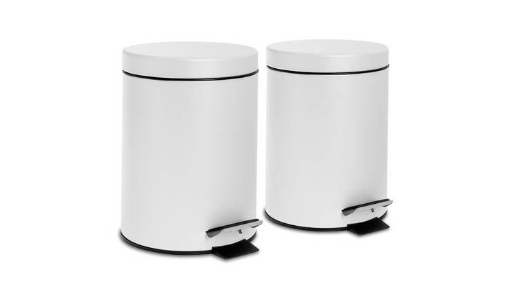 Harbour Housewares Round Bathroom Pedal Bins - 3 Litre - Matt White - Pack of 2