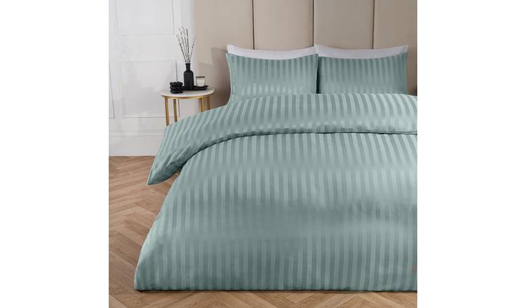 OHS Satin Stripe Microfibre Duvet Cover Set Duck Egg - King