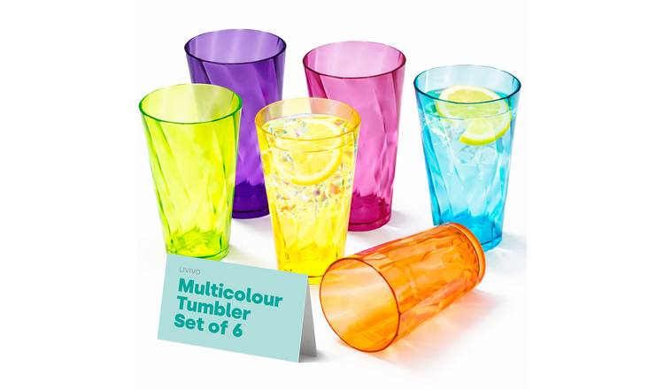 LIVIVO Set of 6 Swirl Design Plastic Tumblers - 600ml - Multicolour
