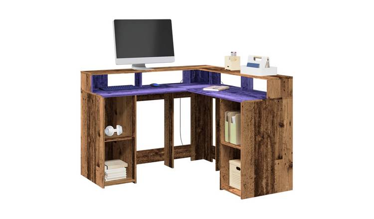 Walplus LED Engineered Wood Desk - Dark Wood - 130 x 130 x 91 cm