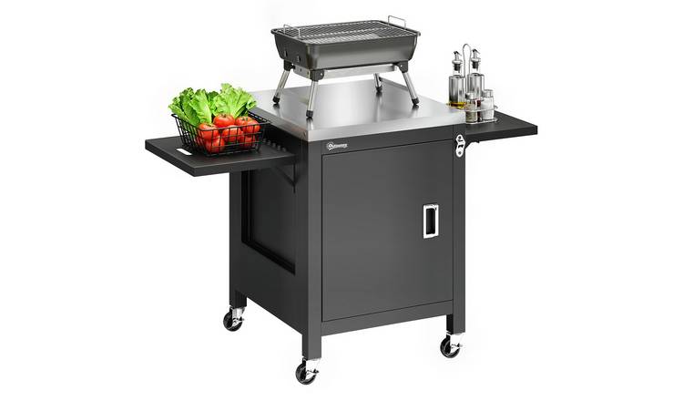 Outsunny Movable Grill Cart with Cabinet – Black