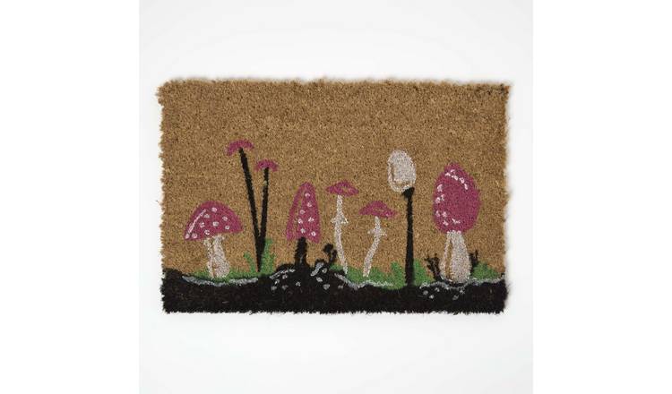 Homescapes Coir Red Mushroom Pattern Doormat - 40 x 60 cm