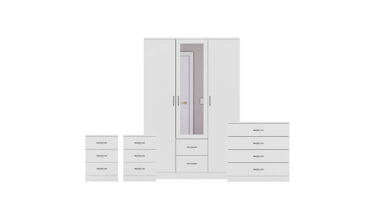 Vida Designs Riano Bedroom Set (Bedsides, 4 Drawer Chest, Mirror Wardrobe)-White