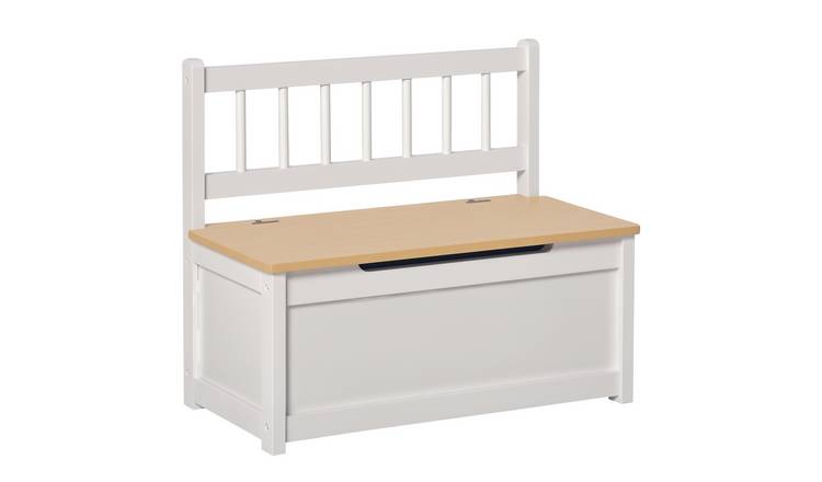 HOMCOM 2 in 1 Wooden Toy Box Wooden Toy Box Kids Seat - White
