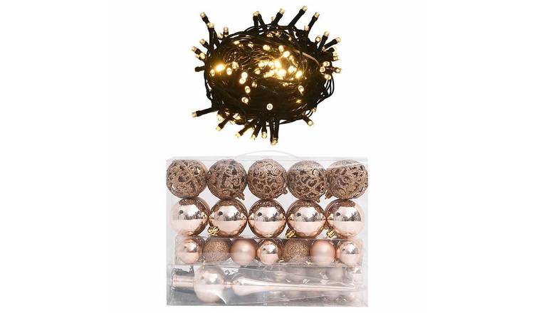 Walplus Christmas Ball Set with Peak and 150 LEDs Rose - Shiny Rose Gold