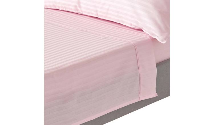 Homesapes Egyptian Cotton Pink Satin Stripe Flat Sheet - King Size
