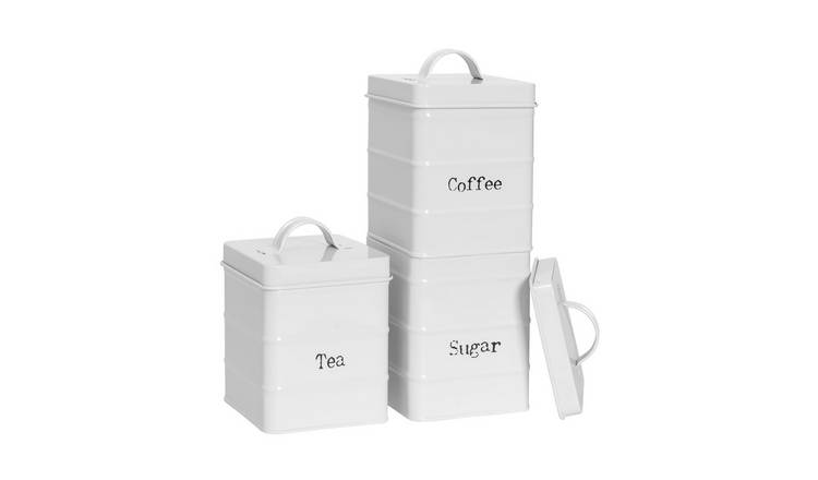 Harbour Housewares Vintage Metal Kitchen Tea Coffee Sugar Canisters - White