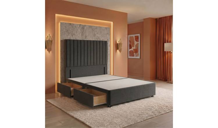Somnior Heritage Linen Divan Base 2 Draw 54" Headboard - Grey/Double