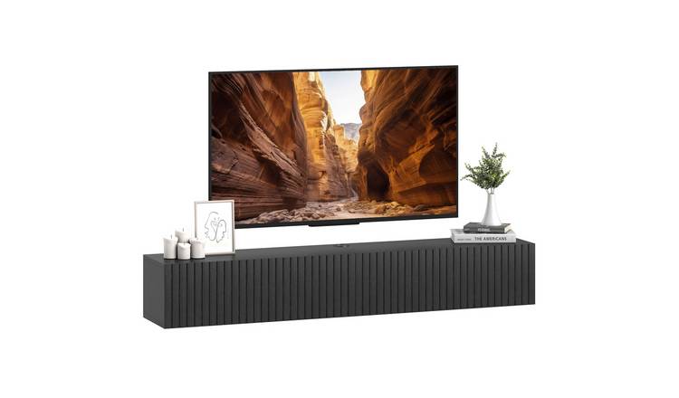 HOMCOM 140cm Fluted Flip-Down Doors Wall Mount TV Stand Cabinet - Black
