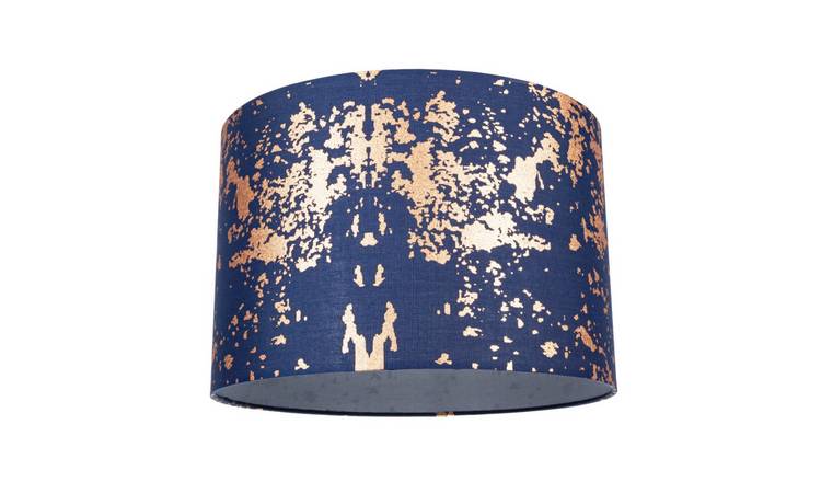 Happy Homewares Navy Blue Cotton Fabric with Copper Foil Decor Lampshade - 30cm