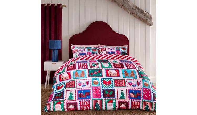 OHS Postcard Print Reversible Duvet Cover Set - Xmas - Single