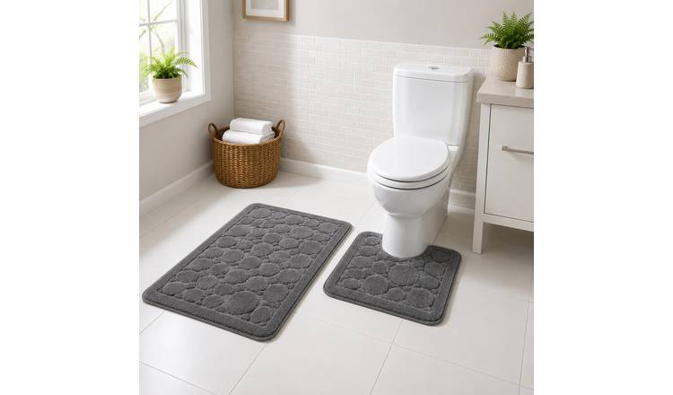 New Edge Blinds Cali Bath Mat & Pedestal Set - Dark Grey