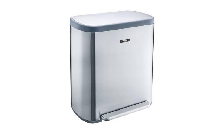 Cooks Professional 60L Pedal Recycling Bin with Dual Compartment - Silver