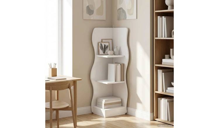 Walplus Engineered Wood Wall Corner Shelf - White - 34 x 33 x 102 cm