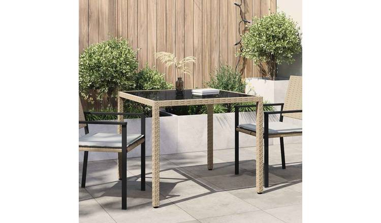 Walplus Poly Rattan Garden Table - Beige - 90 x 90 x 75 cm