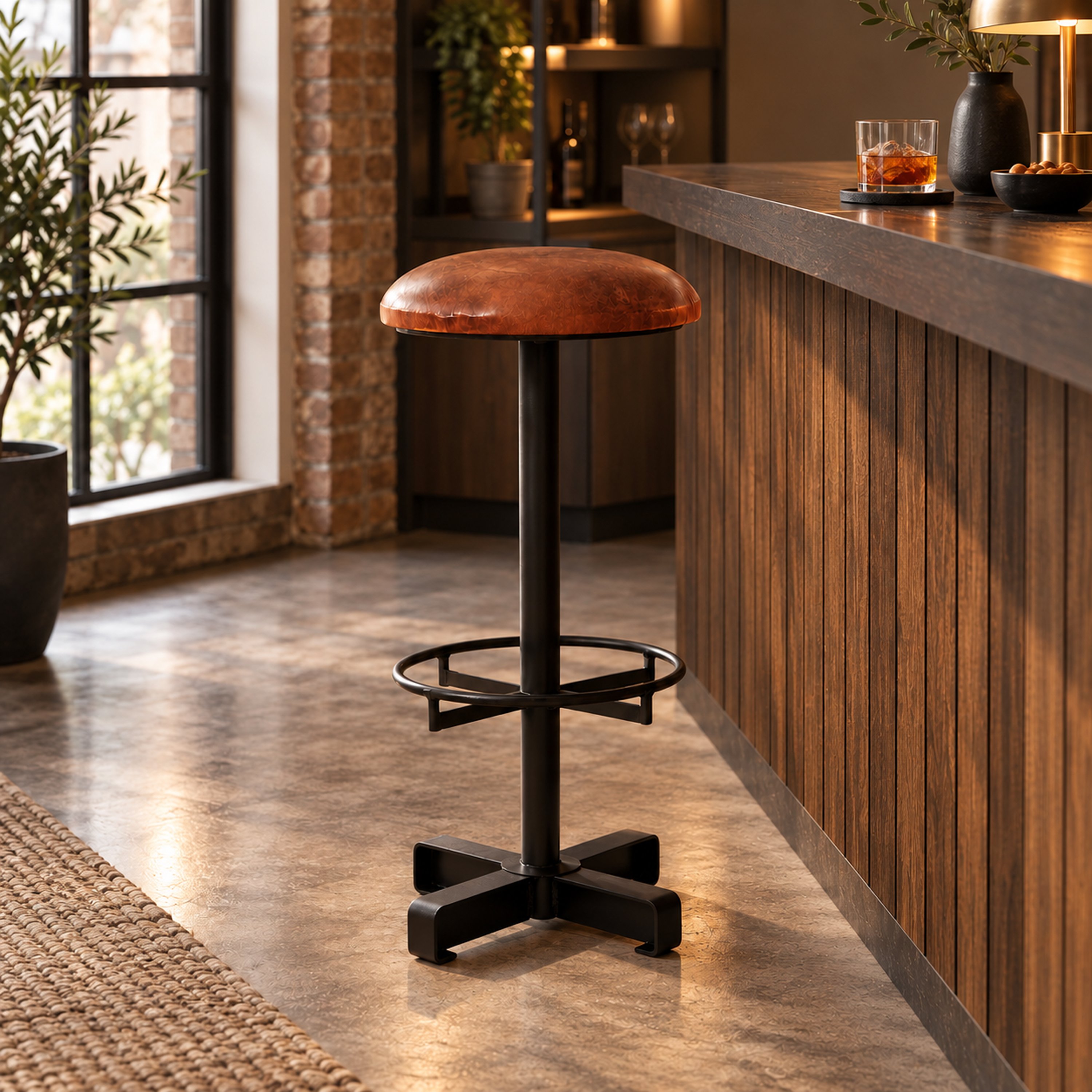 Orsina Buffalo Leather Bar Stool – Brown & Black - Image 2