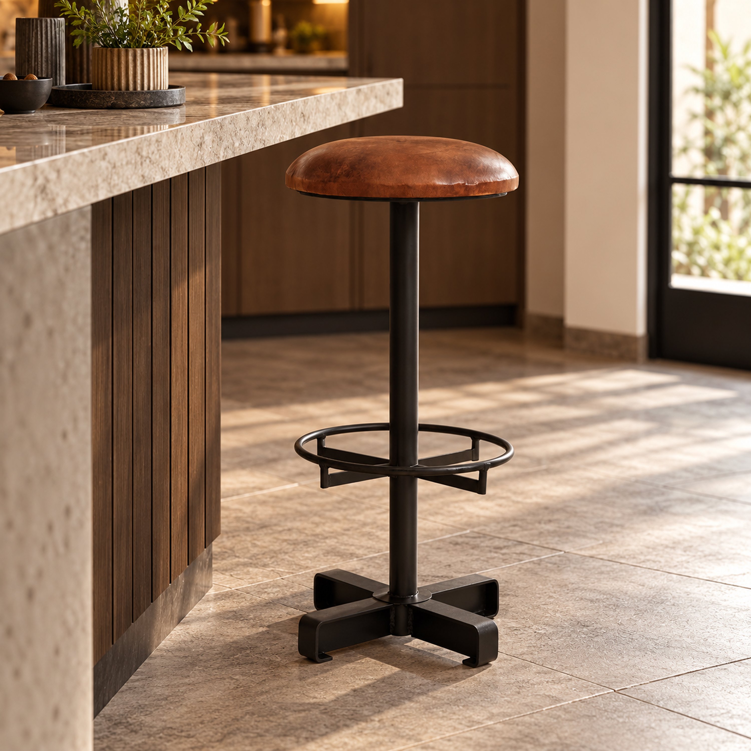 Orsina Buffalo Leather Bar Stool – Brown & Black - Image 3