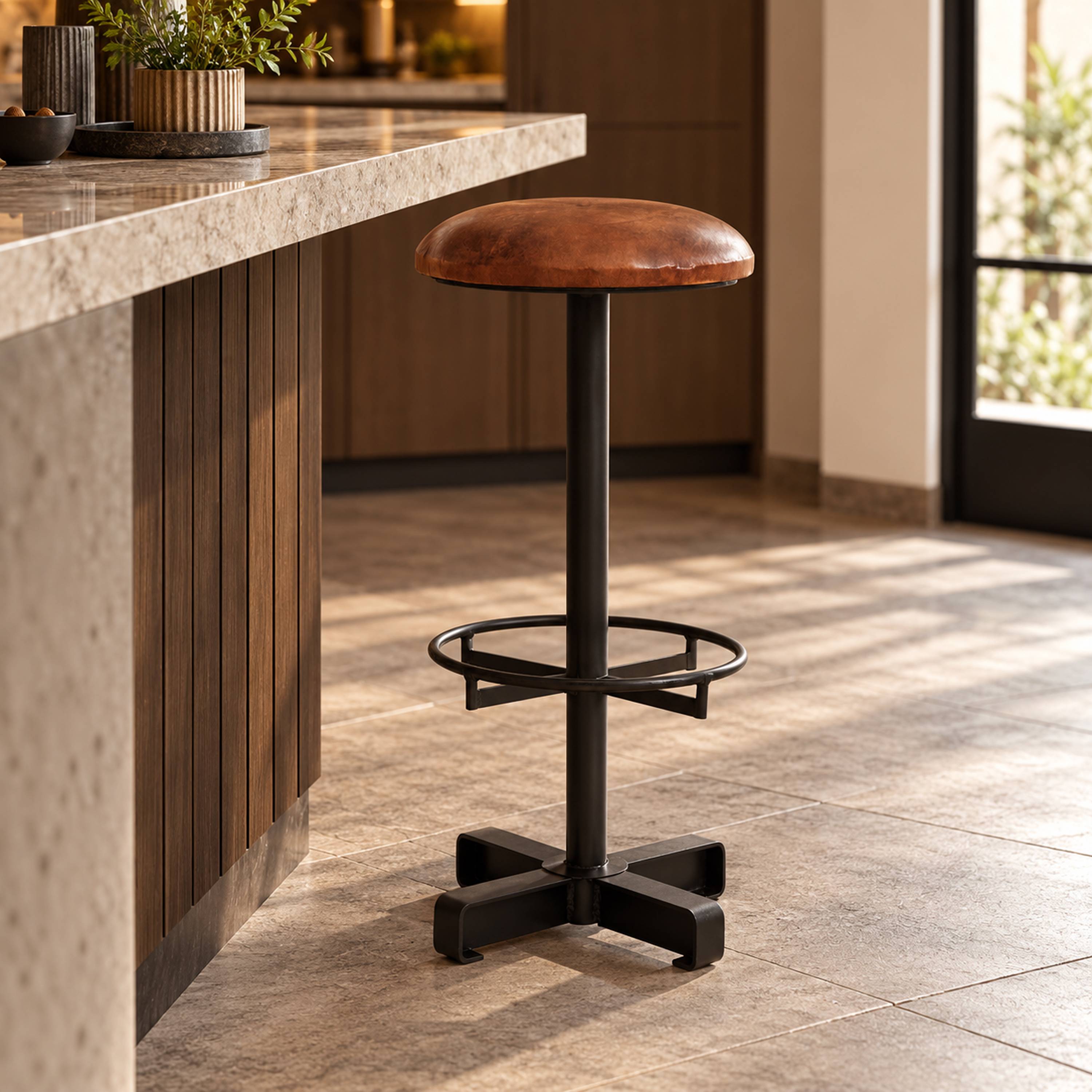 Orsina Buffalo Leather Bar Stool – Brown & Black - Image 3