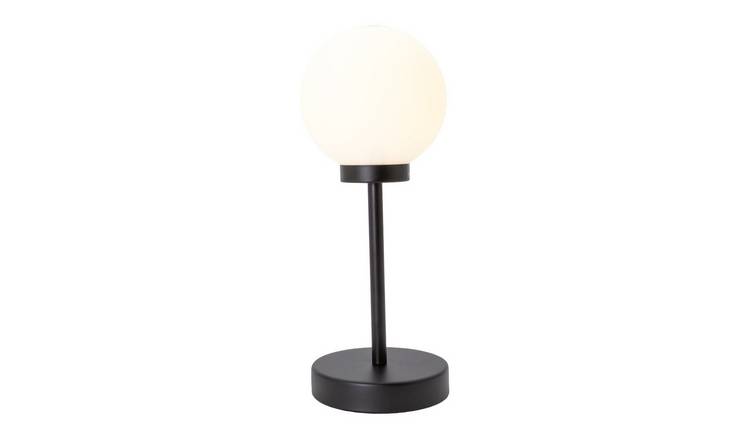 Happy Homewares Black Opal White Glass Globe with Tall Matte Table Lamp - 13cm