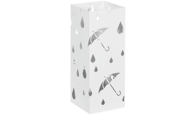 HOMCOM Square Steel Umbrella Stand with 4 Hooks - White