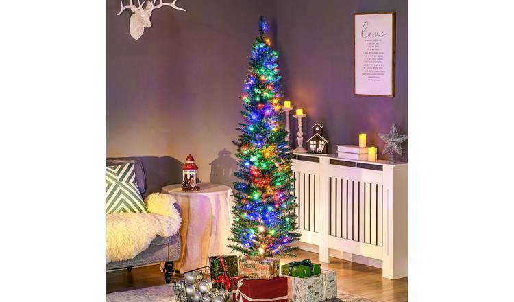 HOMCOM 6ft Pre-Lit Christmas Tree with 150 Colourful LEDs - Green