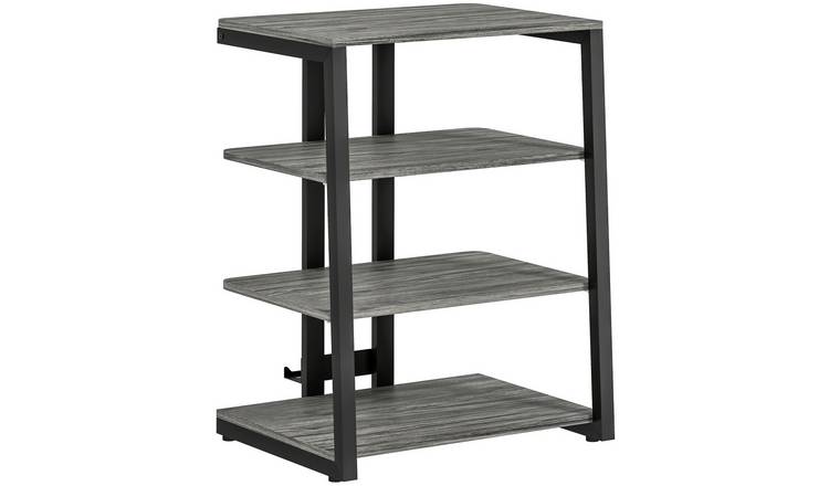 HOMCOM 4 Tier Media Storage Shelf with Adjustable Shelves - Dark Grey