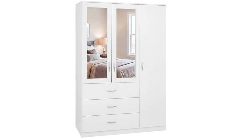 Vida Designs Riano 3 Door 3 Drawer Mirrored Wardrobe - White