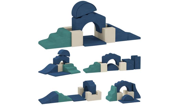 AIYAPLAY 7 Piece Foam Climb Crawl Kids Soft Play Set - Dark Blue