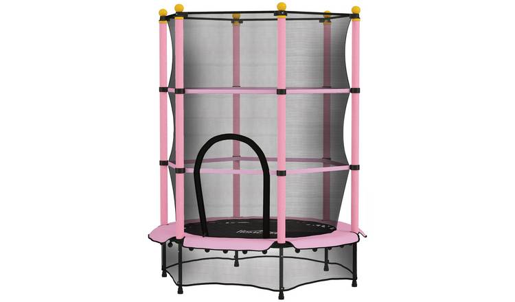 HOMCOM Steel Indoor Outdoor Kids Trampoline with Enclosure Net - Pink