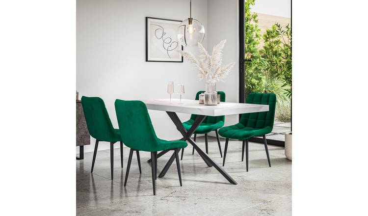 Furniture Online Donni Nova Marble Effect Dining Table & 6 Green Chairs