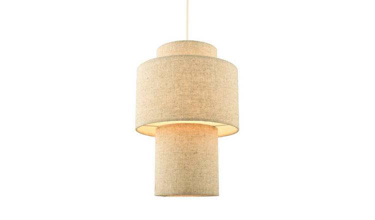 Happy Homewares Brown Natural Oatmeal Beige Linen Triple Pendant Shade - 15cm