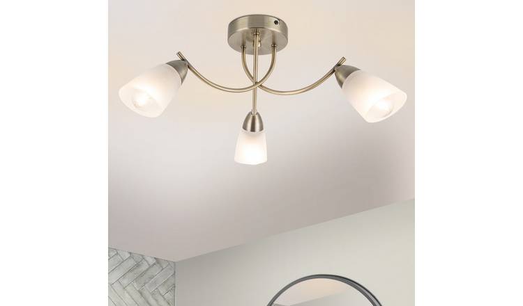 Cosylyte Hallie Bathroom 3 Light Classic Glass Ceiling Light - Antique Brass