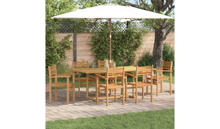 Walplus 7 Piece Solid Teak Wood Garden Dining Set - Brown - 180 x 90 x 75 cm