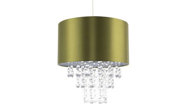 Happy Homewares Olive Green Satin Fabric with Clear Pendant Shade - 30cm