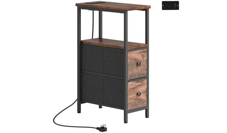HOMCOM 2 Fabric Drawers Narrow Bedside Table - Rustic Brown
