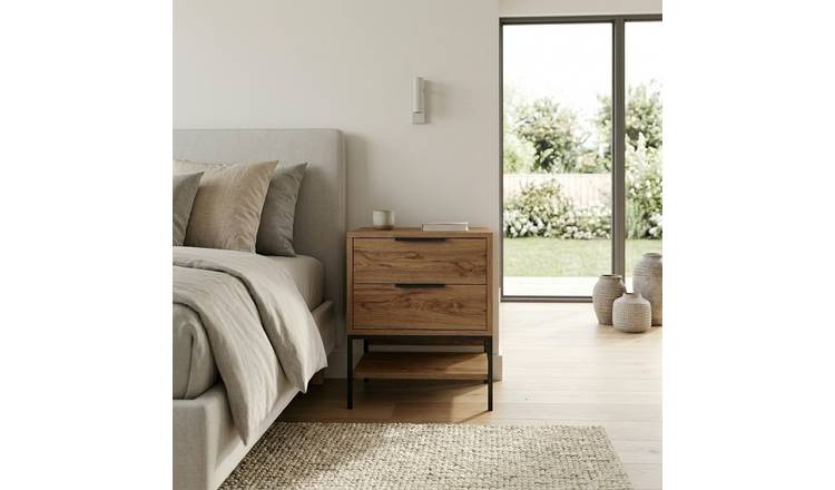 Decortie Mars 2 Drawer Bedside Table - Whiskey Oak
