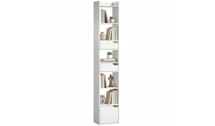 HOMCOM 5 Tier Storage Bookcase with Drawers and Cabinet - White Wood