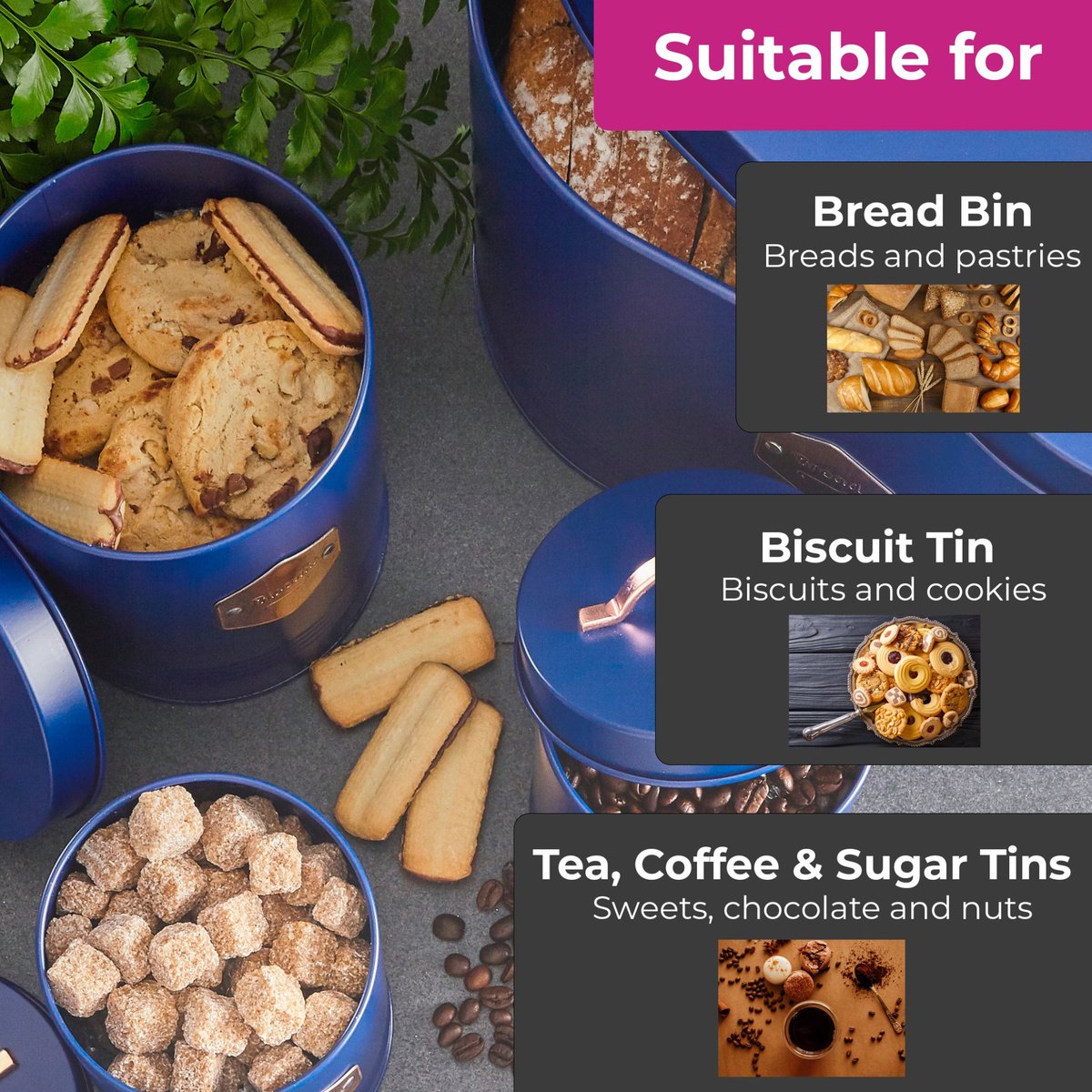 Neo Retro 5 Piece Kitchen Canister Set - Navy - Image 3